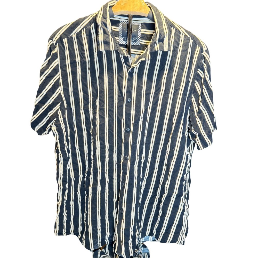 Cactus Man Ricky Singh Mens Button Up Shirt Black White Stripe Size XL